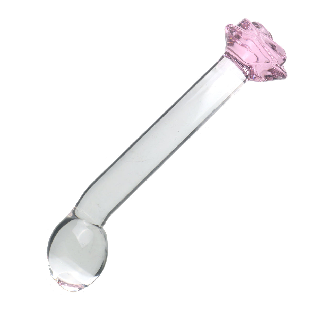 7 Inch Pink Rose Clear Glass Massager Dildo