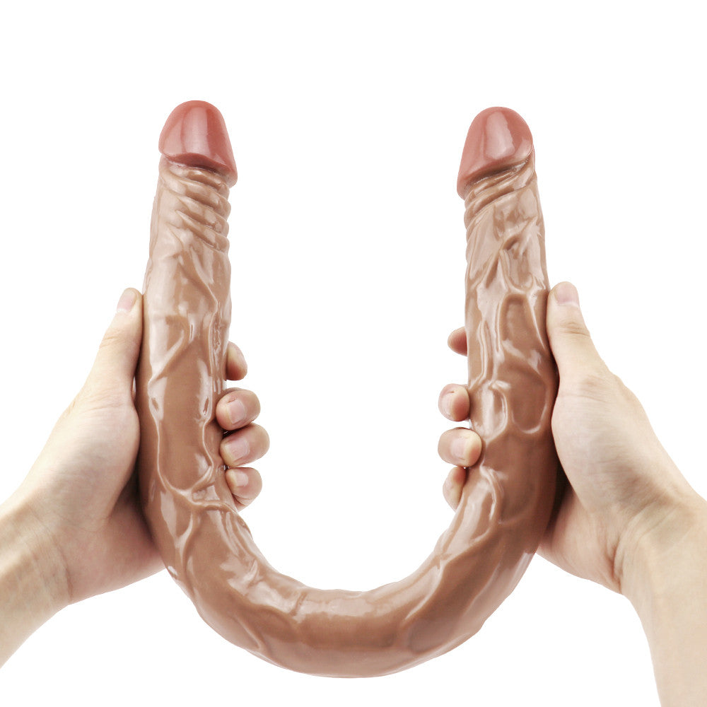 21 Inch Brown Realistic Lesbian Double Ended Dildo