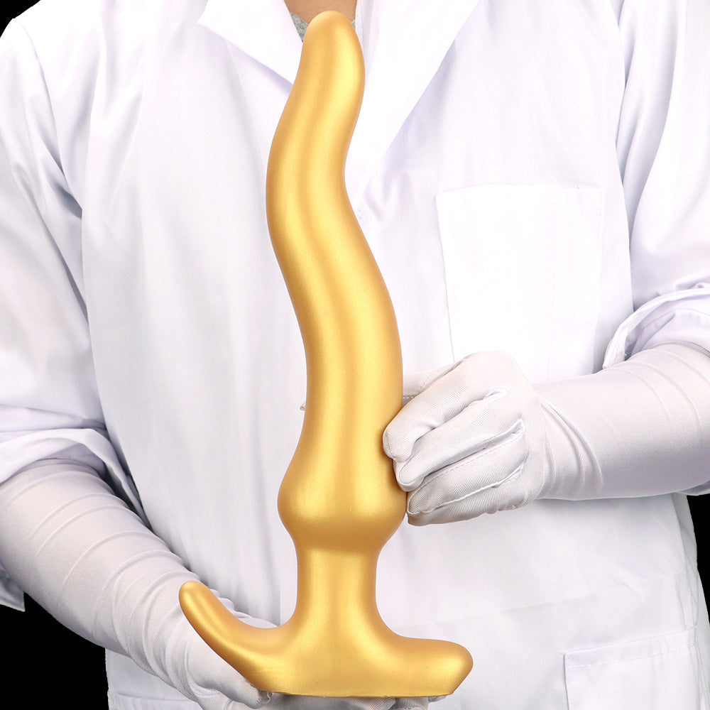 Gold Silicone Curved Huge Butt Plug