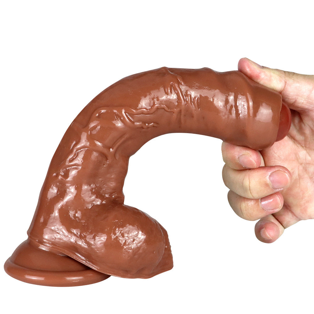 8 Inch Brown Realistic Textured Dildo With Foreskin