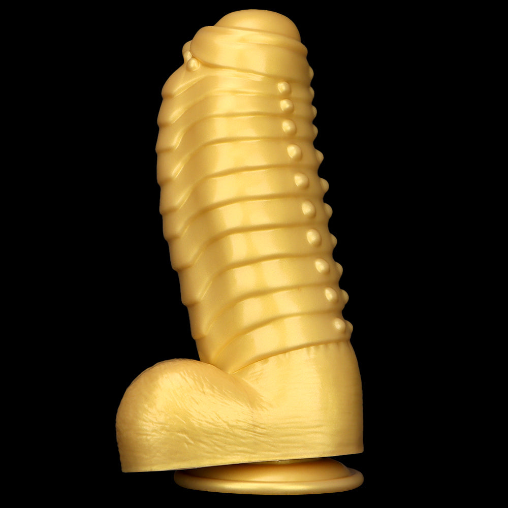 13 Inch Gold Huge Monster Textured Curved Dildo