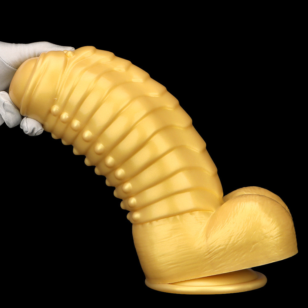 13 Inch Gold Huge Monster Textured Curved Dildo
