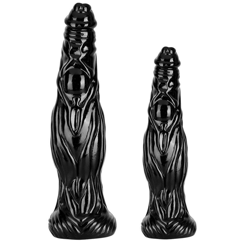 12 Inch Black Ribbed Tapered Monster Dragon Dildo