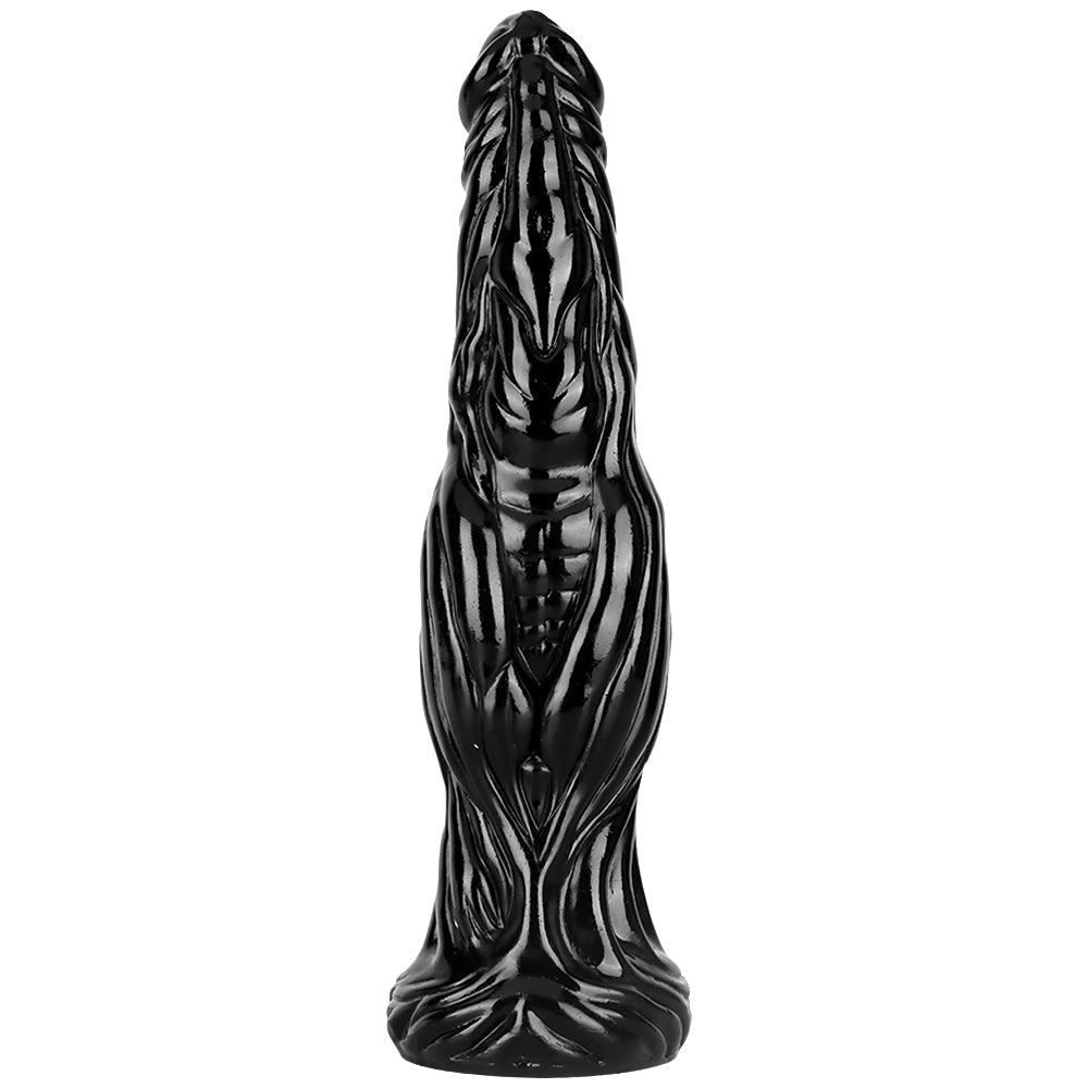 12 Inch Black Ribbed Tapered Monster Dragon Dildo