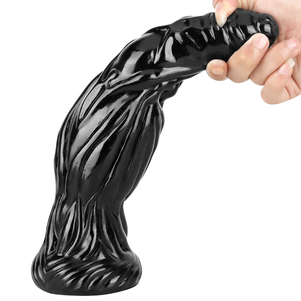 12 Inch Black Ribbed Tapered Monster Dragon Dildo