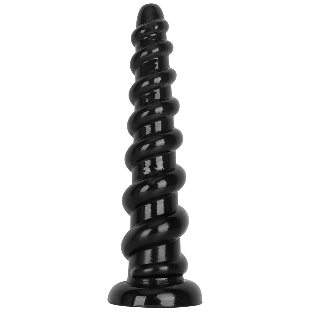 Black Spiral Threaded Ribbed Extra Thick Dildo