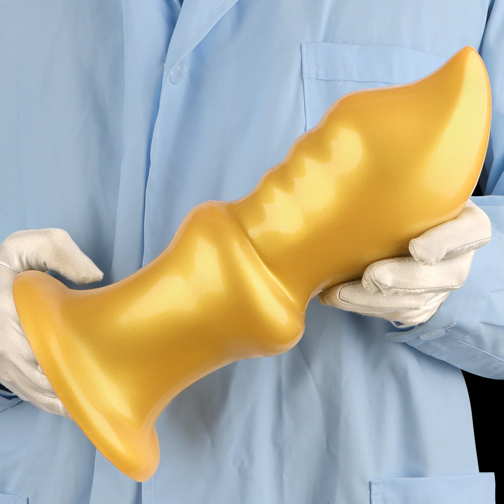 10 Inch Gold Tapered Curved Huge Butt Plug