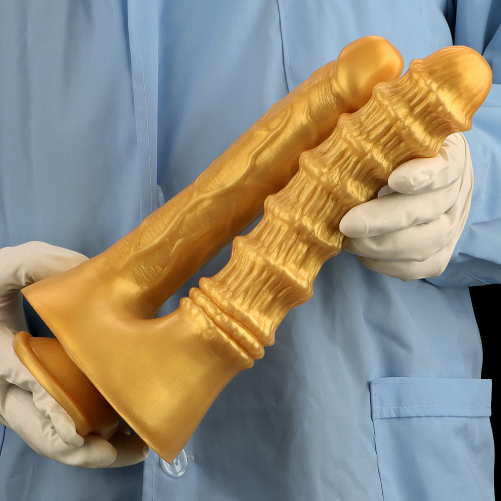 Gold Ribbed Texture Silicone Double Penetration Dildo