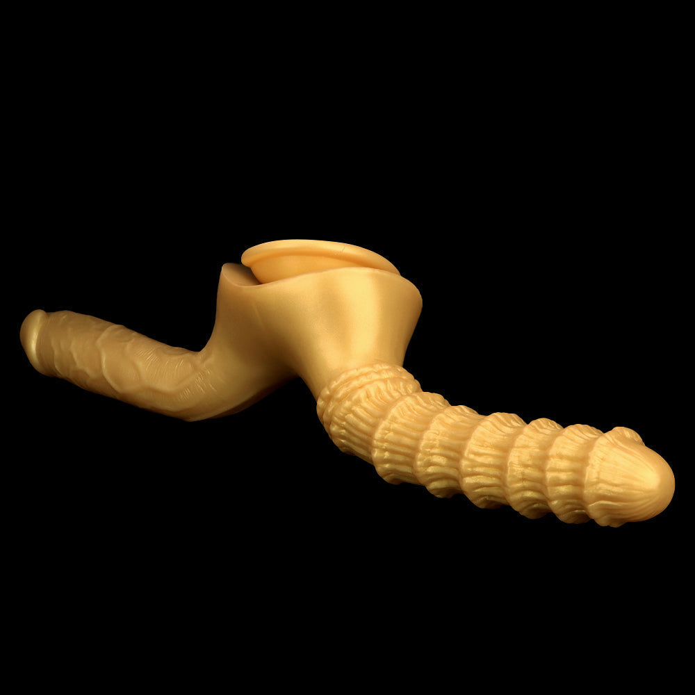 Gold Ribbed Texture Silicone Double Penetration Dildo