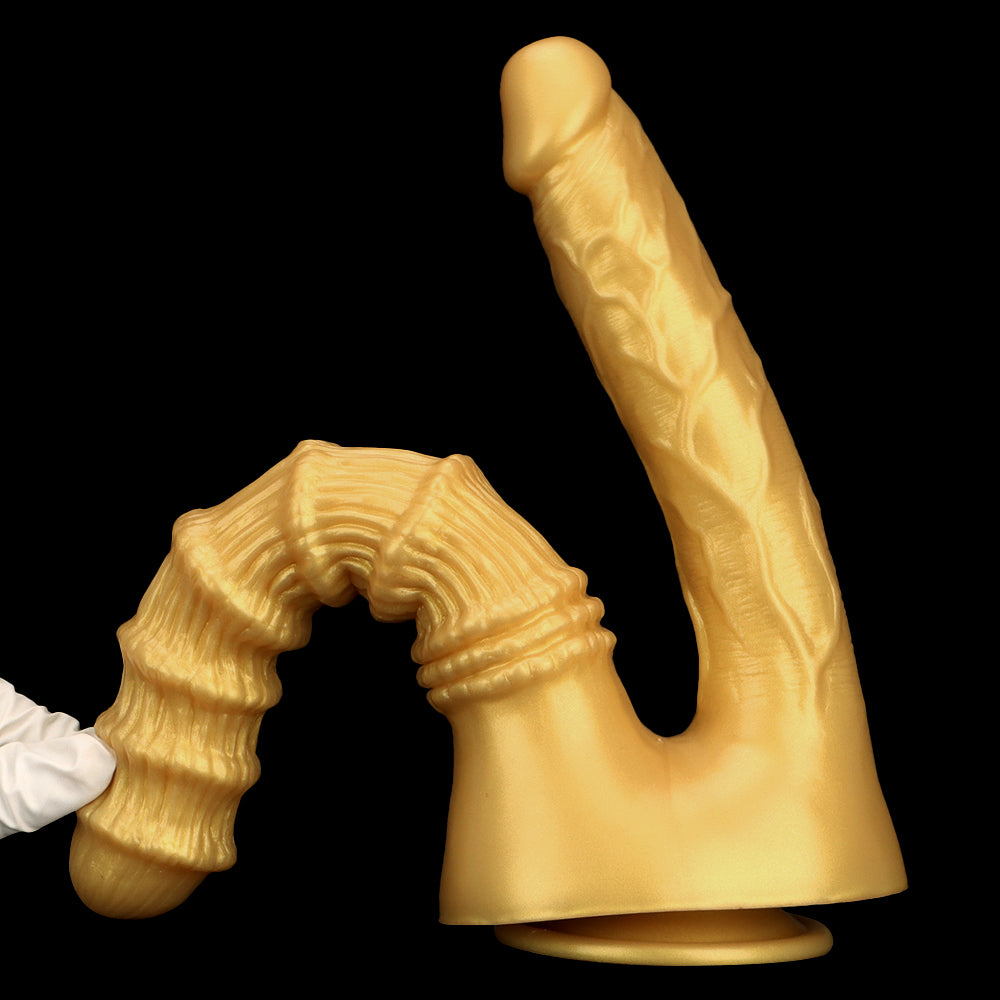 Gold Ribbed Texture Silicone Double Penetration Dildo