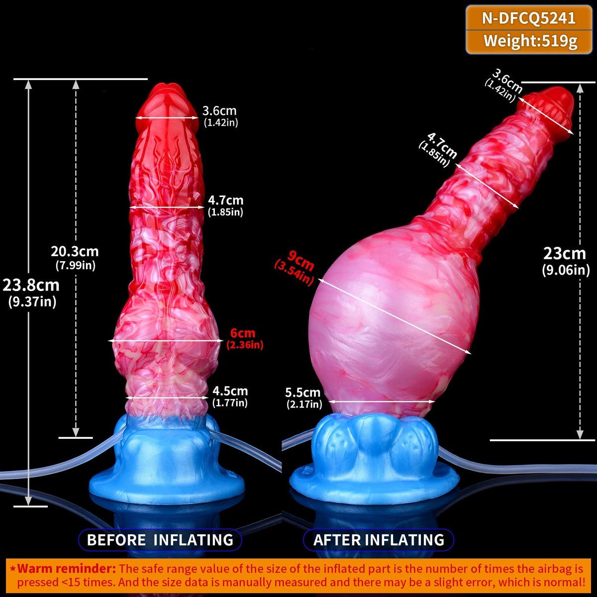 17.8 cm Ejaculating Inflatable Silicone Dog Dildo