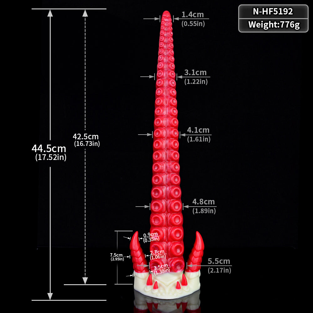 17 Inch Red Long Spiked Ribbed Tentacle Dildo