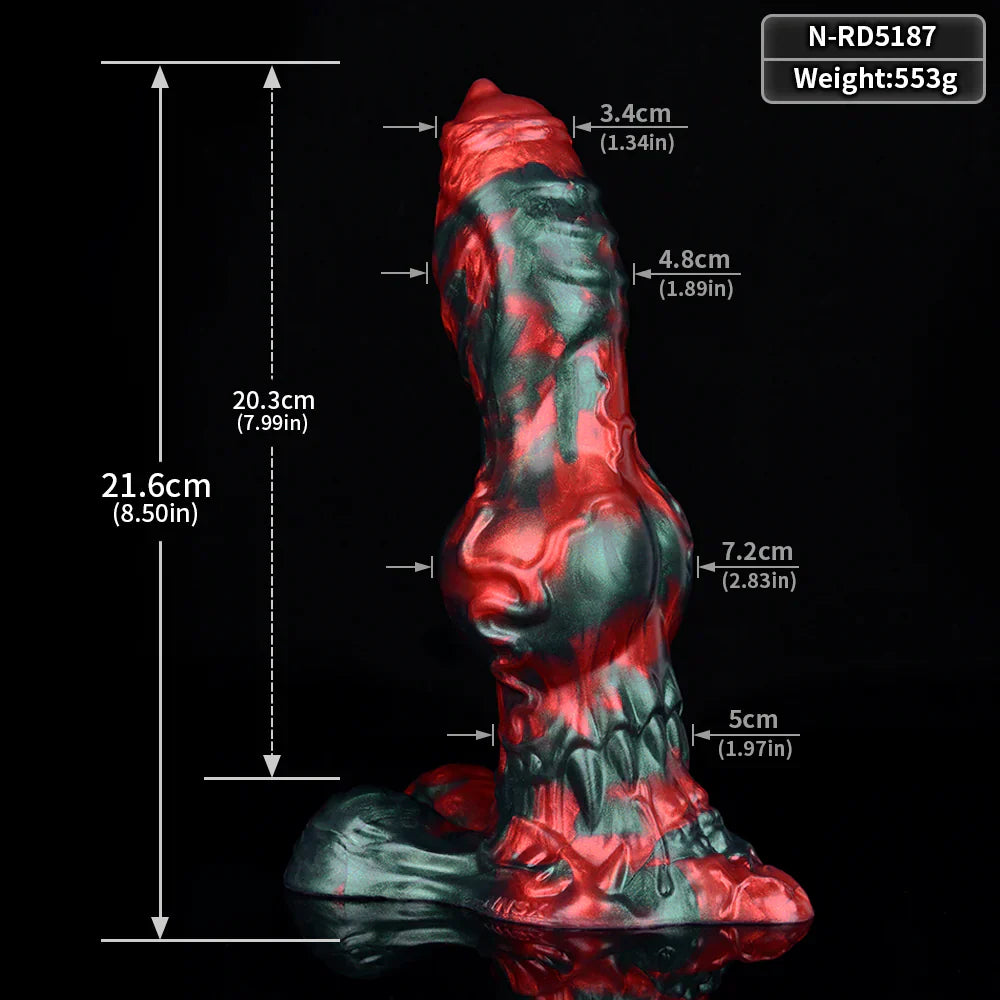 Red Black Fantasy Knot Textured Dog Dildo