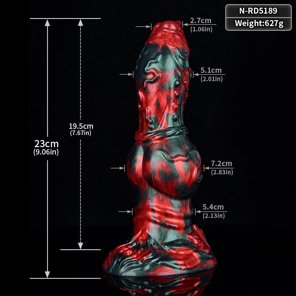 Red Black Fantasy Knot Textured Dog Dildo