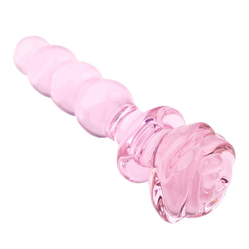 Pink Rose Beaded Custom Anal Glass Dildo