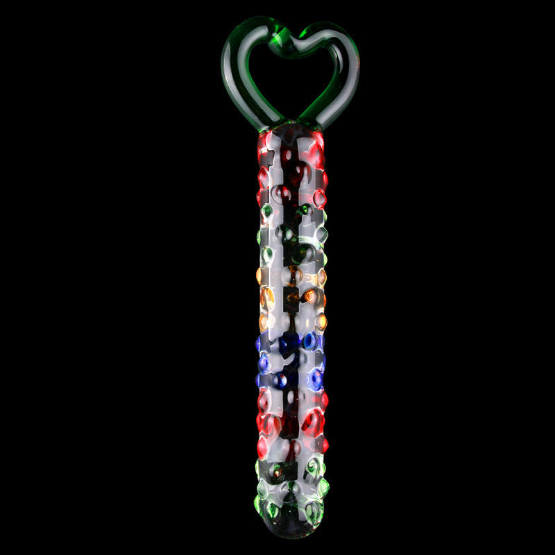 Heart Handle Colorful Textured Glass Butt Plug