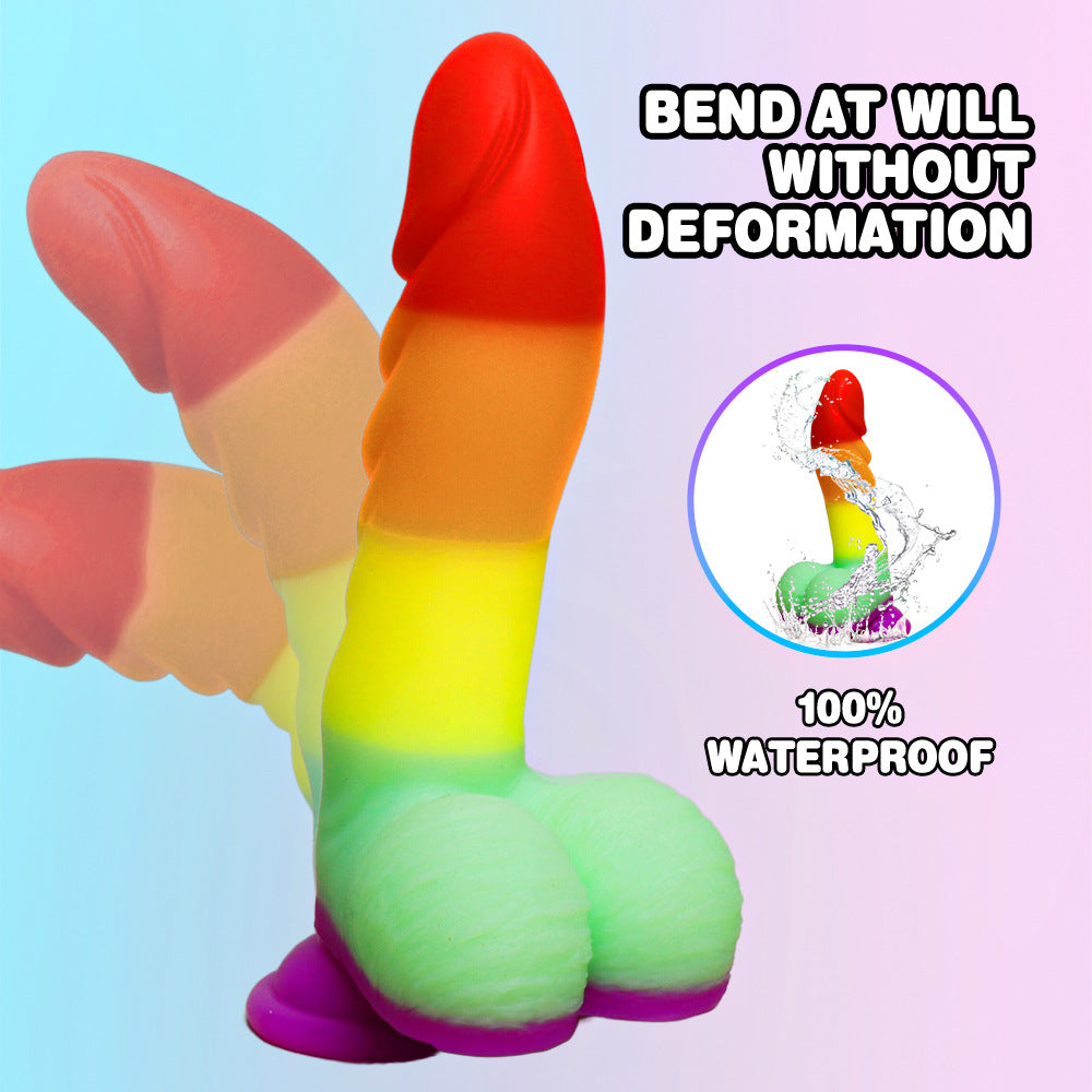 7 Inch Rainbow Silicone Tapered Ridged Dildo