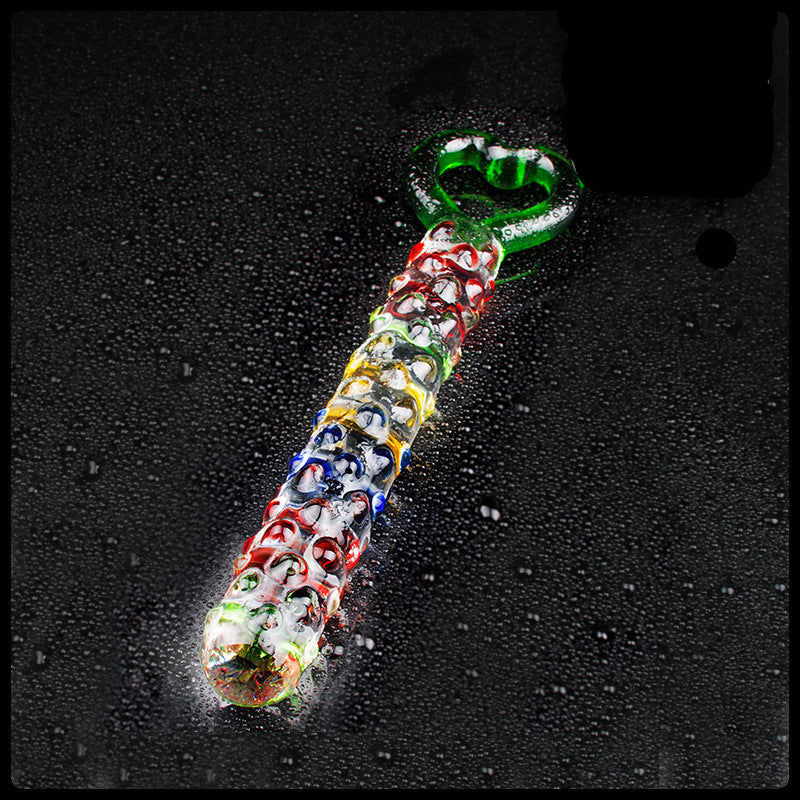 Heart Handle Colorful Textured Glass Butt Plug