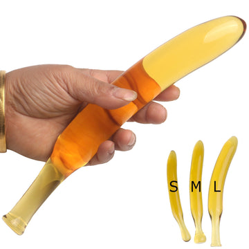 Yellow Banana Slim Glass Curved Discreet Dildo