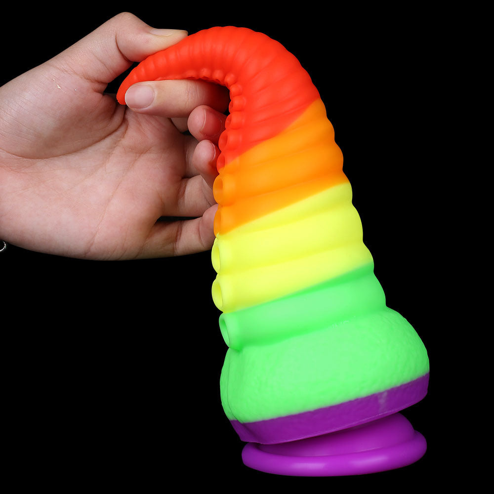 8.6 Inch Rainbow Silicone fantasy Tentacle Curved Dildo