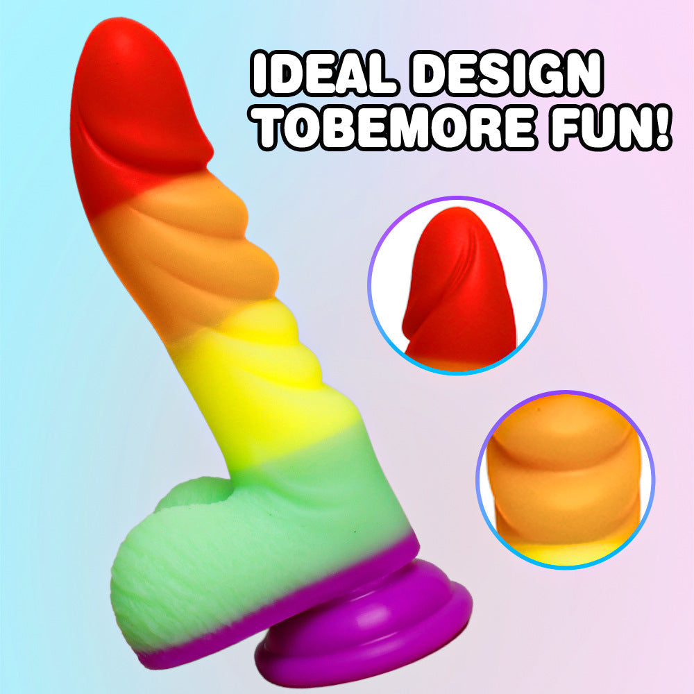 7 Inch Rainbow Silicone Tapered Ridged Dildo