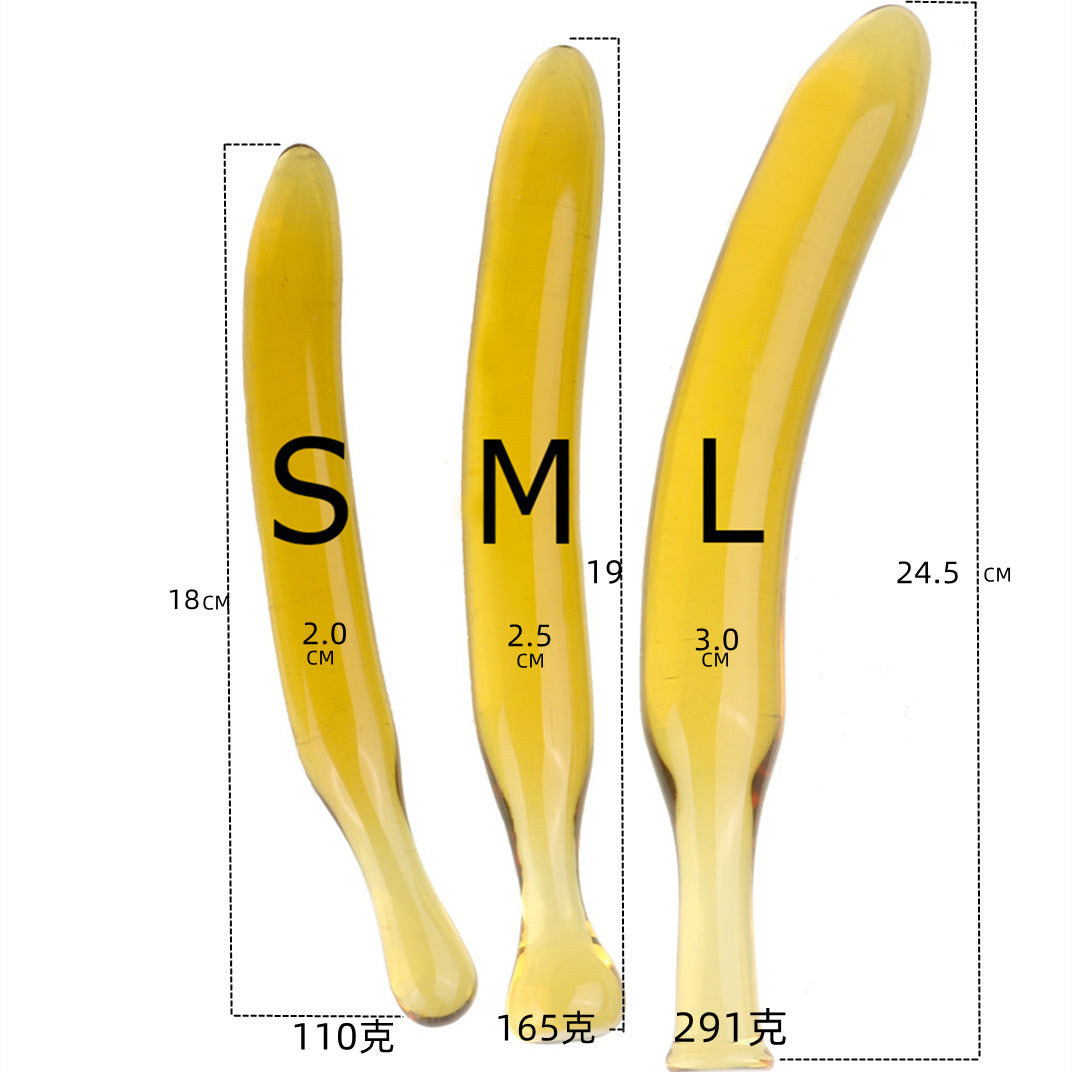 Yellow Banana Slim Glass Curved Discreet Dildo