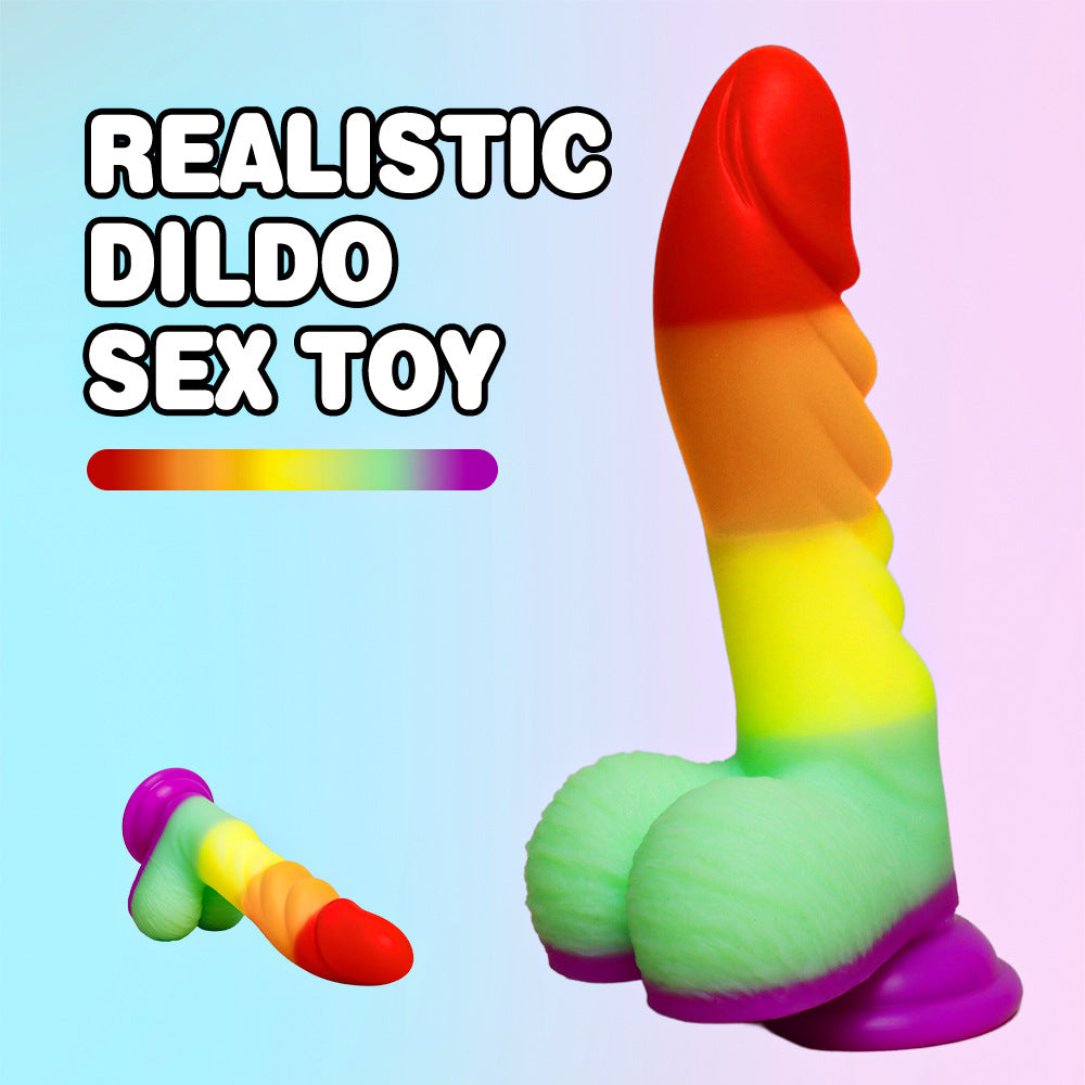 7 Inch Rainbow Silicone Tapered Ridged Dildo