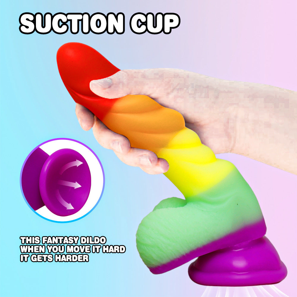 7 Inch Rainbow Silicone Tapered Ridged Dildo