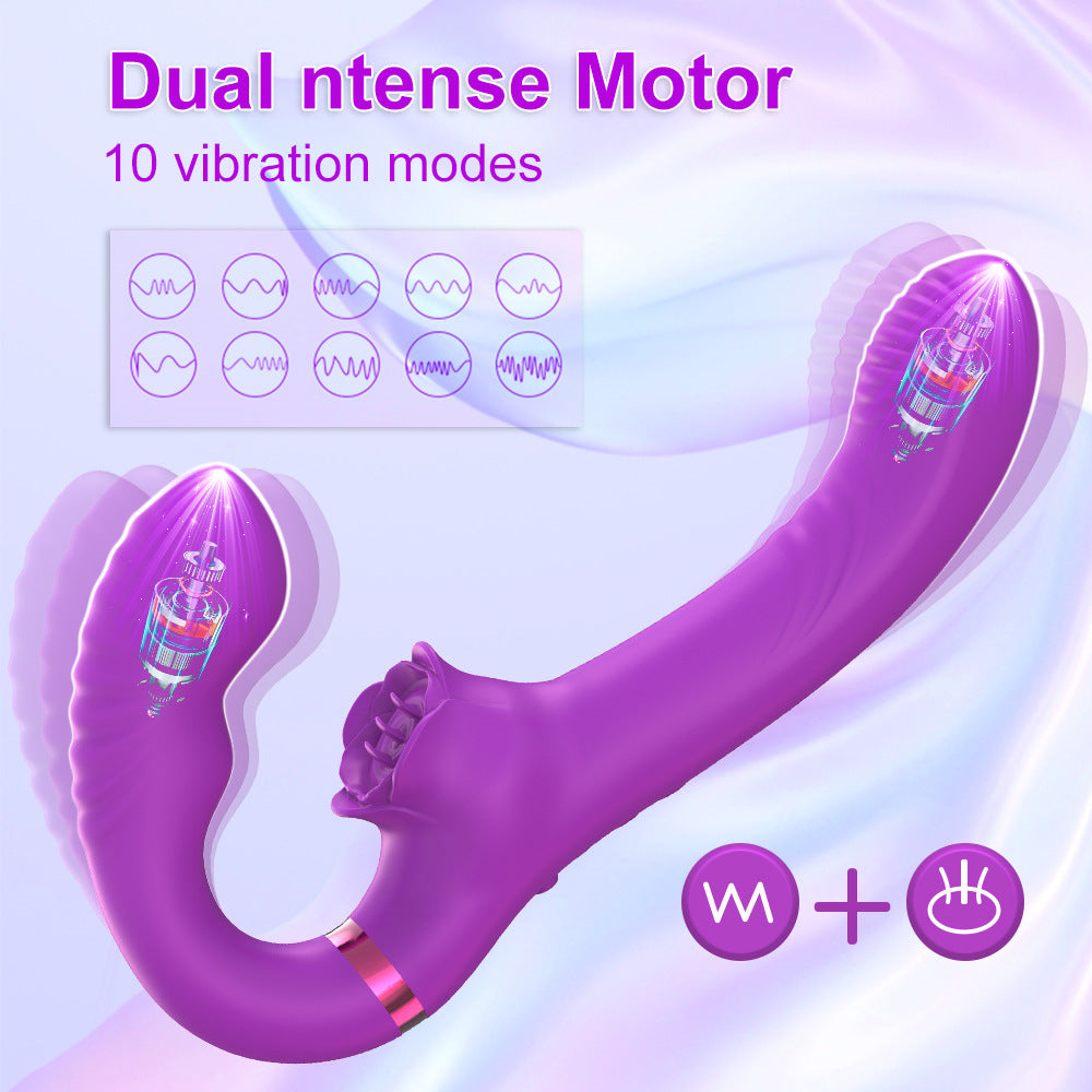 Couple Purple Curved Double Strap On Dildo