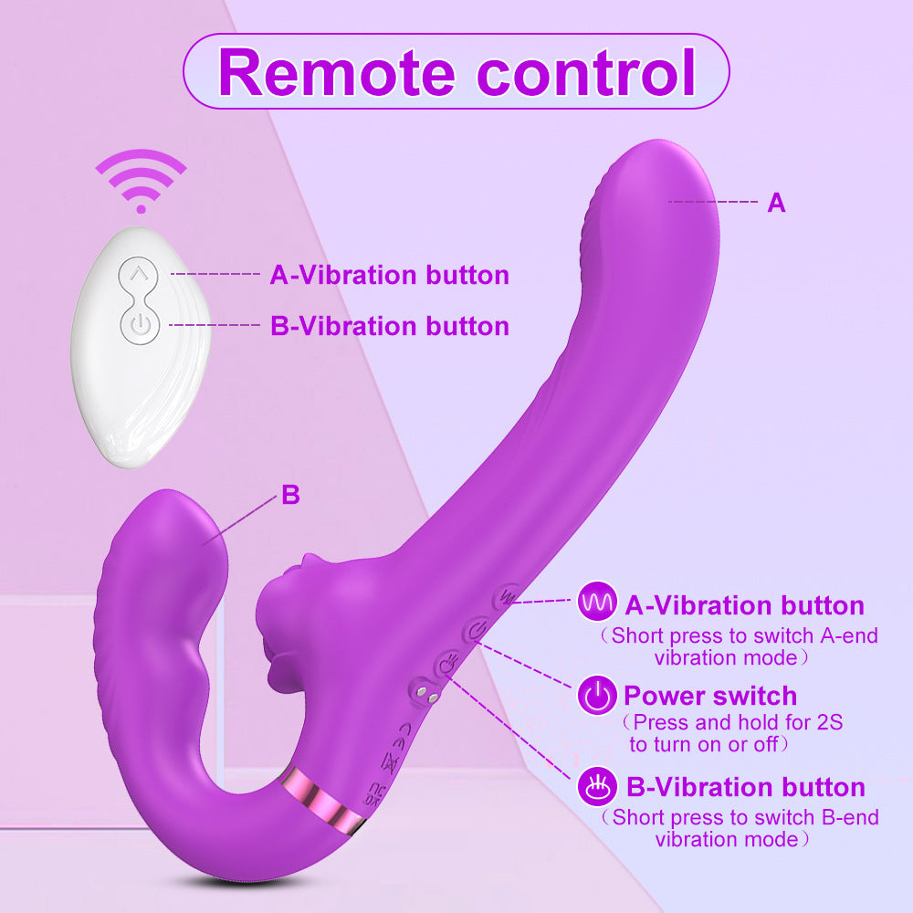 Couple Purple Curved Double Strap On Dildo