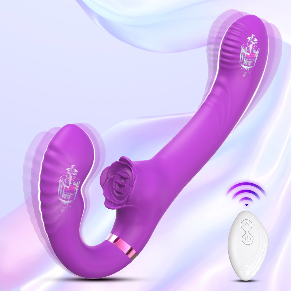 Couple Purple Curved Double Strap On Dildo