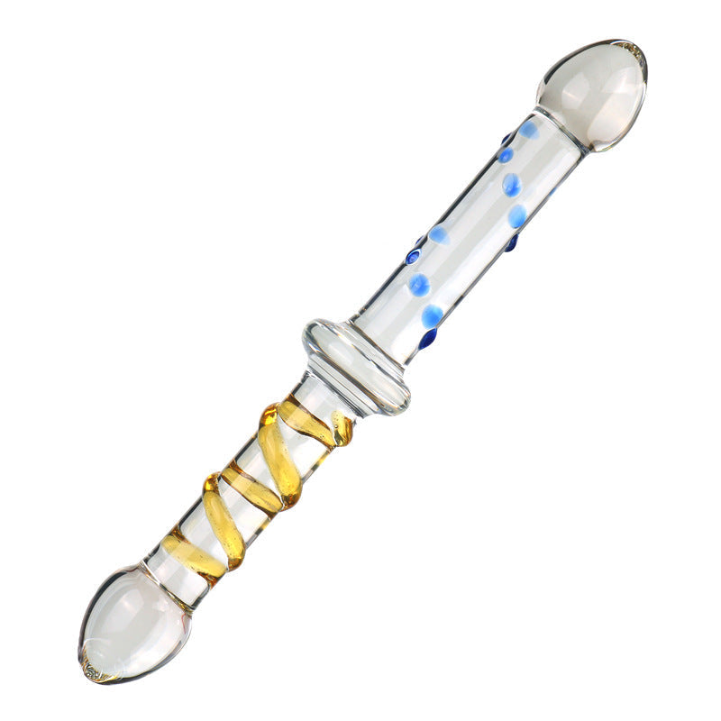 9 Inch Clear Glass Beaded Double Ended Dildo