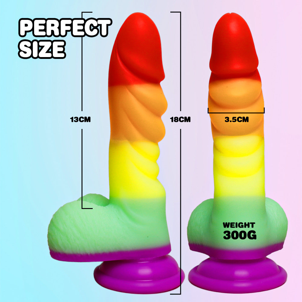 7 Inch Rainbow Silicone Tapered Ridged Dildo