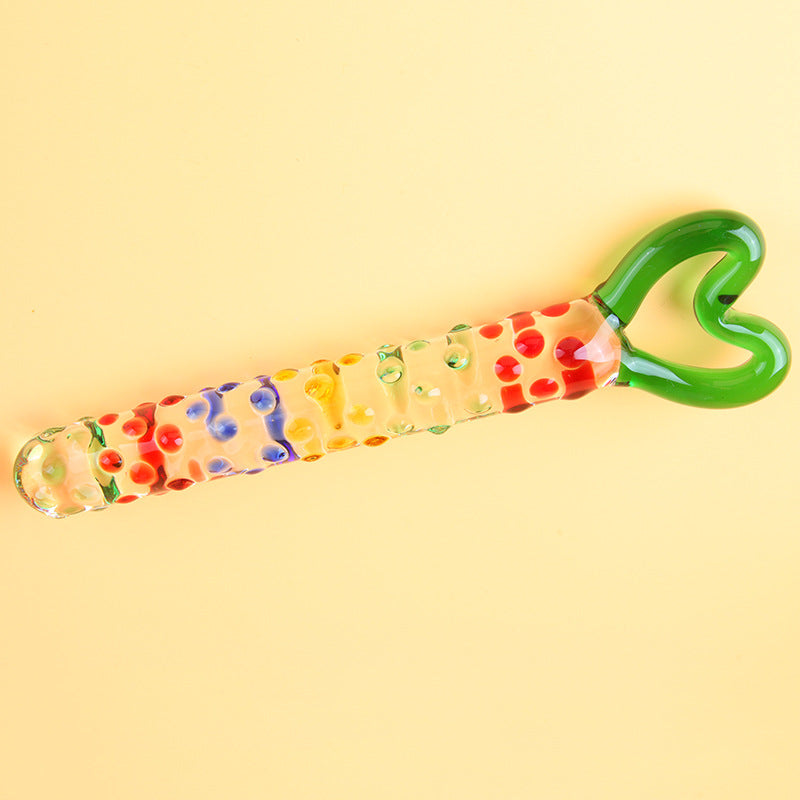 Heart Handle Colorful Textured Glass Butt Plug