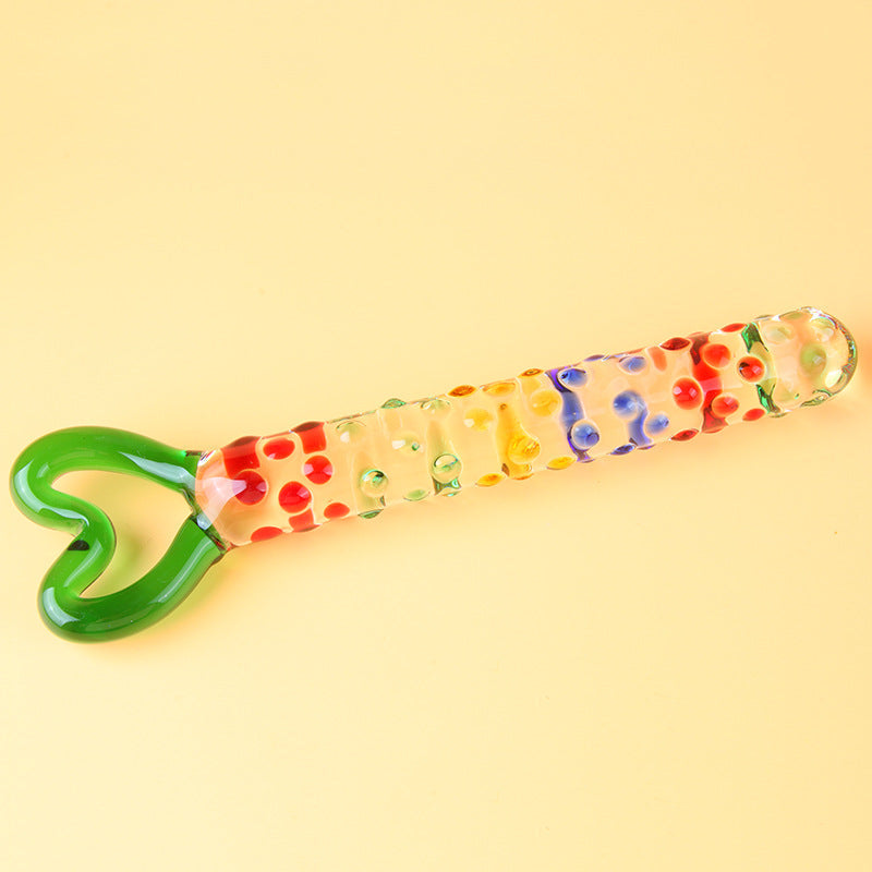 Heart Handle Colorful Textured Glass Butt Plug
