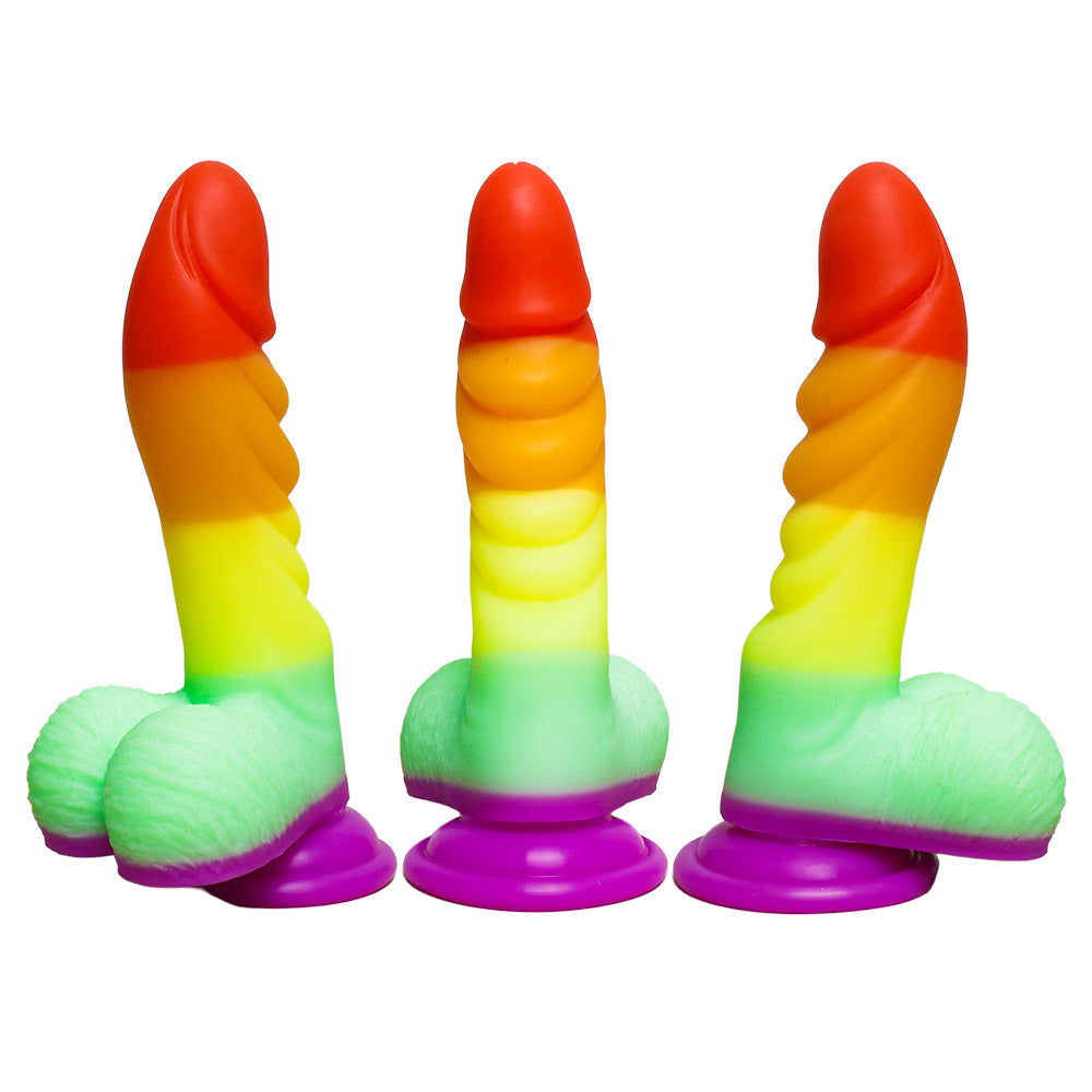 7 Inch Rainbow Silicone Tapered Ridged Dildo
