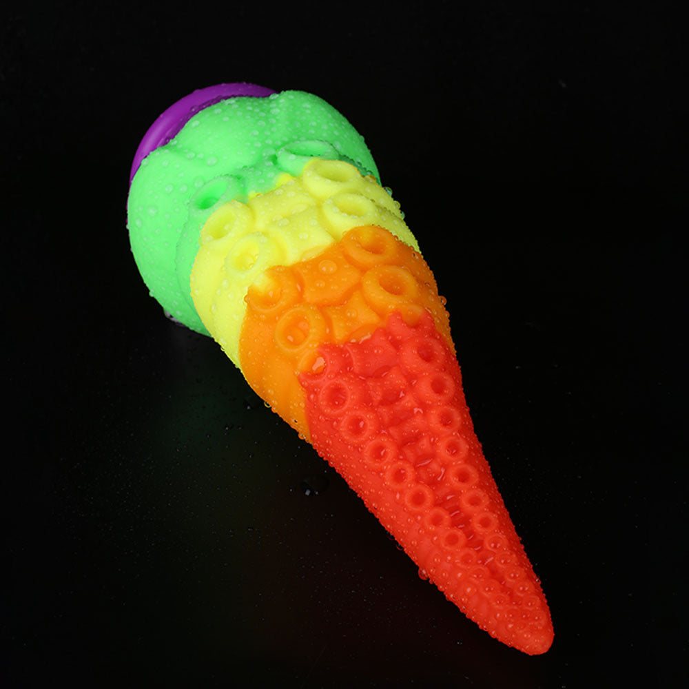 8.6 Inch Rainbow Silicone fantasy Tentacle Curved Dildo