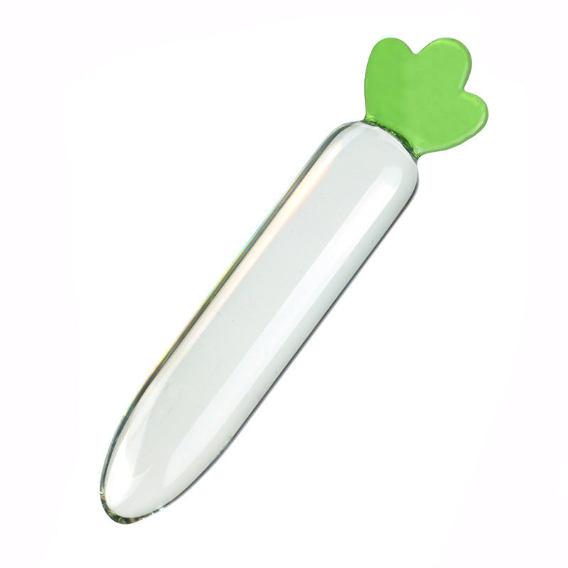 Clear Carrot Glass Butt Plug with Green Handle