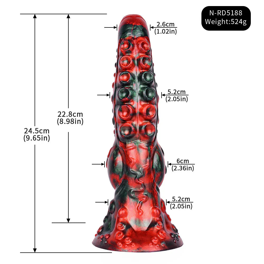 Red Black Fantasy Knot Textured Dog Dildo
