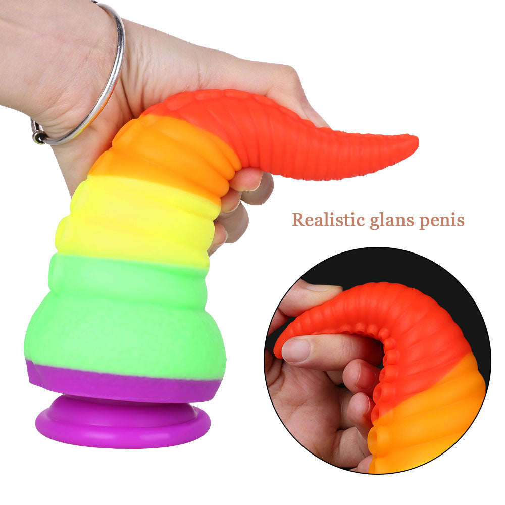8.6 Inch Rainbow Silicone fantasy Tentacle Curved Dildo