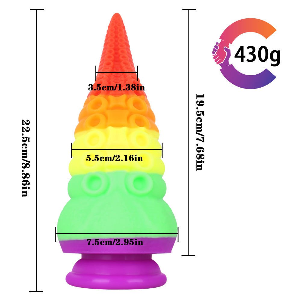 8.6 Inch Rainbow Silicone fantasy Tentacle Curved Dildo