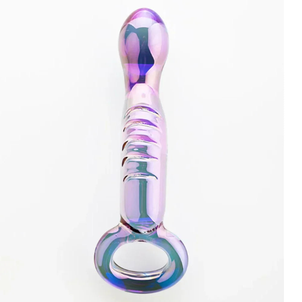 6.89 Inch Purple Glass Textured Ribbed Anal Dildo