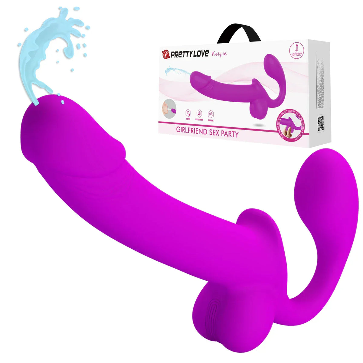 Purple Silicone Lesbian Squirting Strapless Dildo
