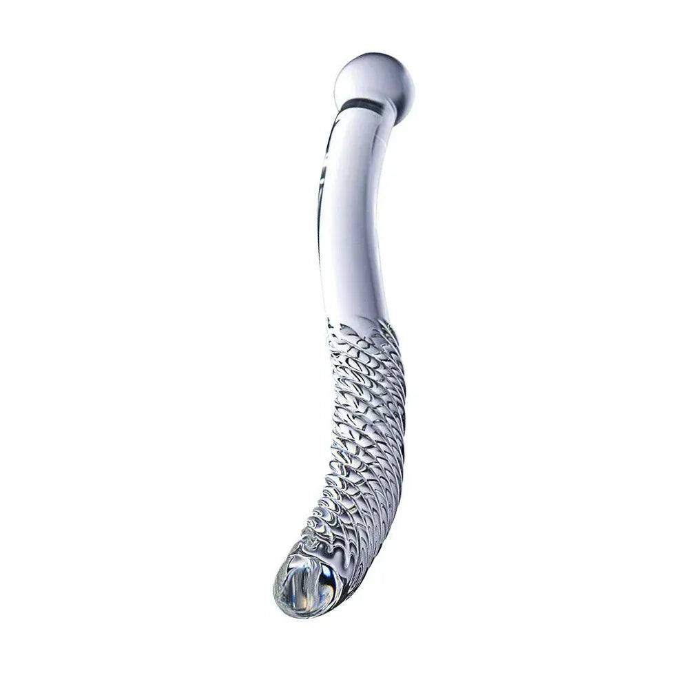 10.6 Inch Ribbed Curved Double Headed Glass Dildo