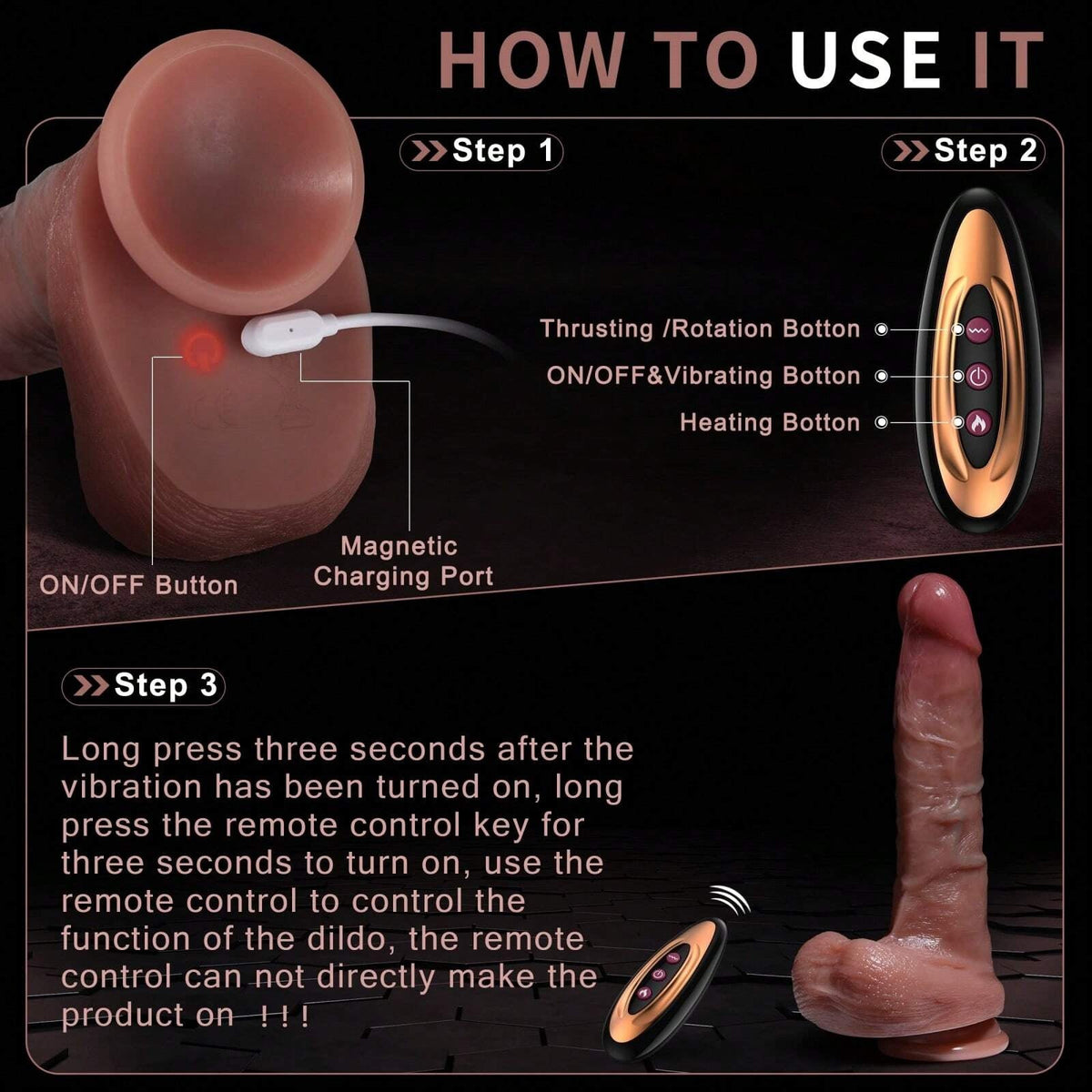9 Inch Realistic Textured Vibrating Thrusting Dildo