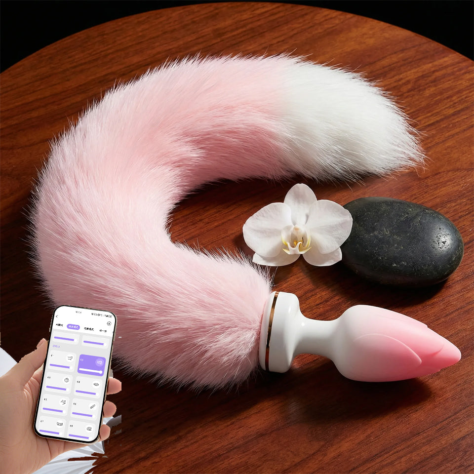 Pink Cute Furry Tail Vibrating Butt Plug