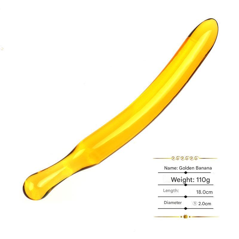 Yellow Banana Slim Glass Curved Discreet Dildo
