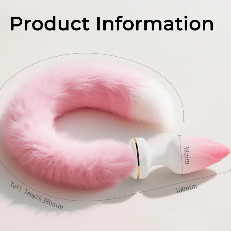 Pink Cute Furry Tail Vibrating Butt Plug