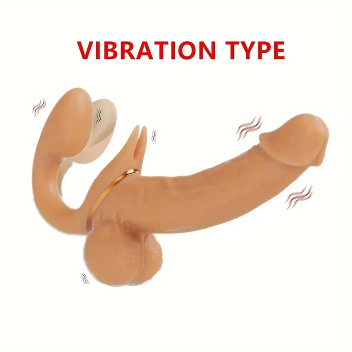 Brown Lesbian Vibrating Curved Strapless Dildo