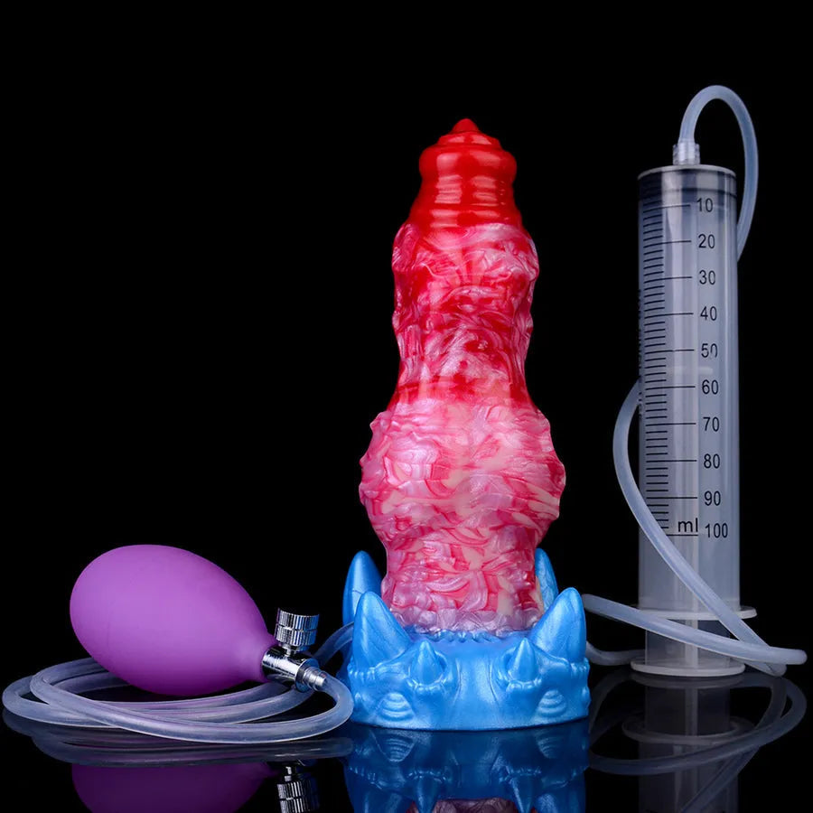 Red Silicone Fantasy Inflatable Ejaculating Dog Dildo